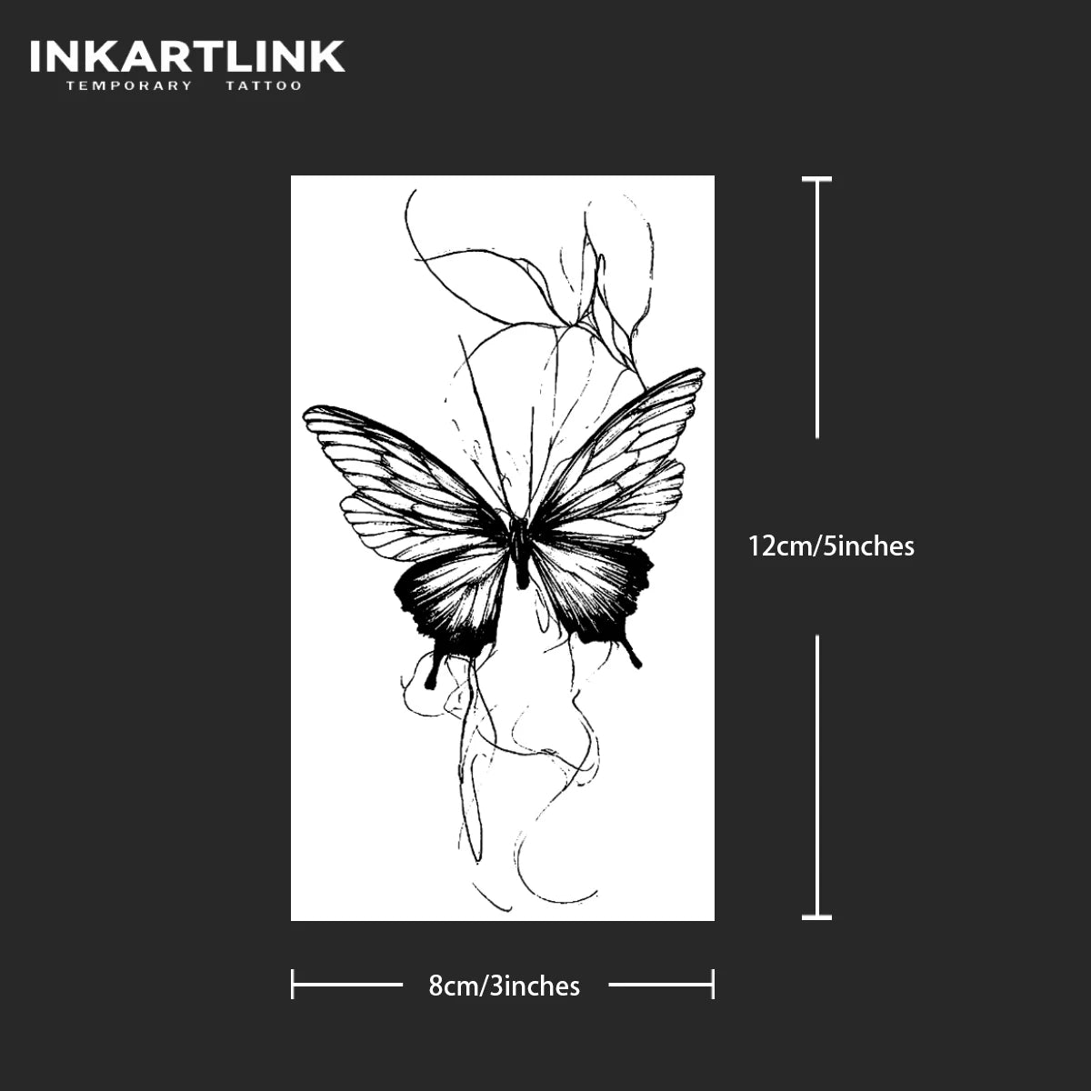 Butterfly Line Art Temporary Tattoo – Minimalist Floral Fake Tattoo