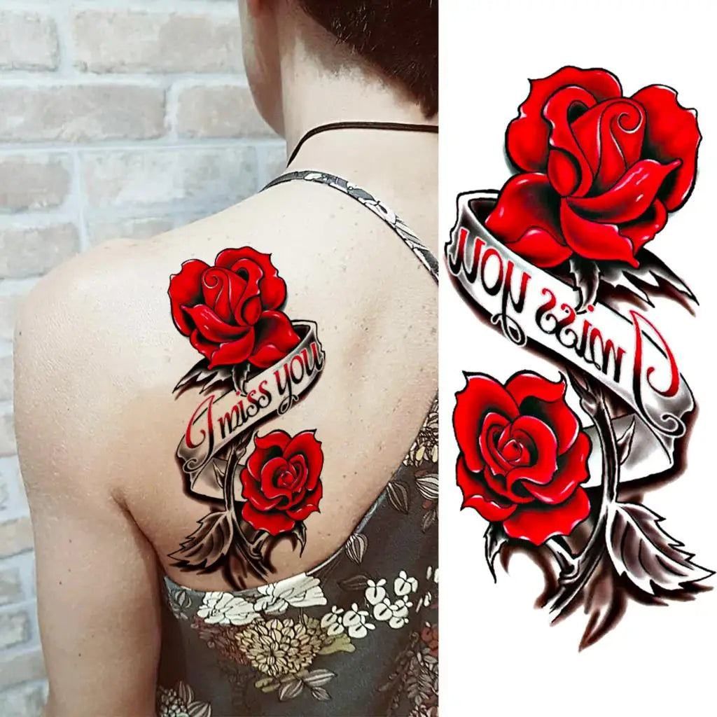 2pcs Watercolor Peony Rose Butterfly Temporary Tattoo Stickers