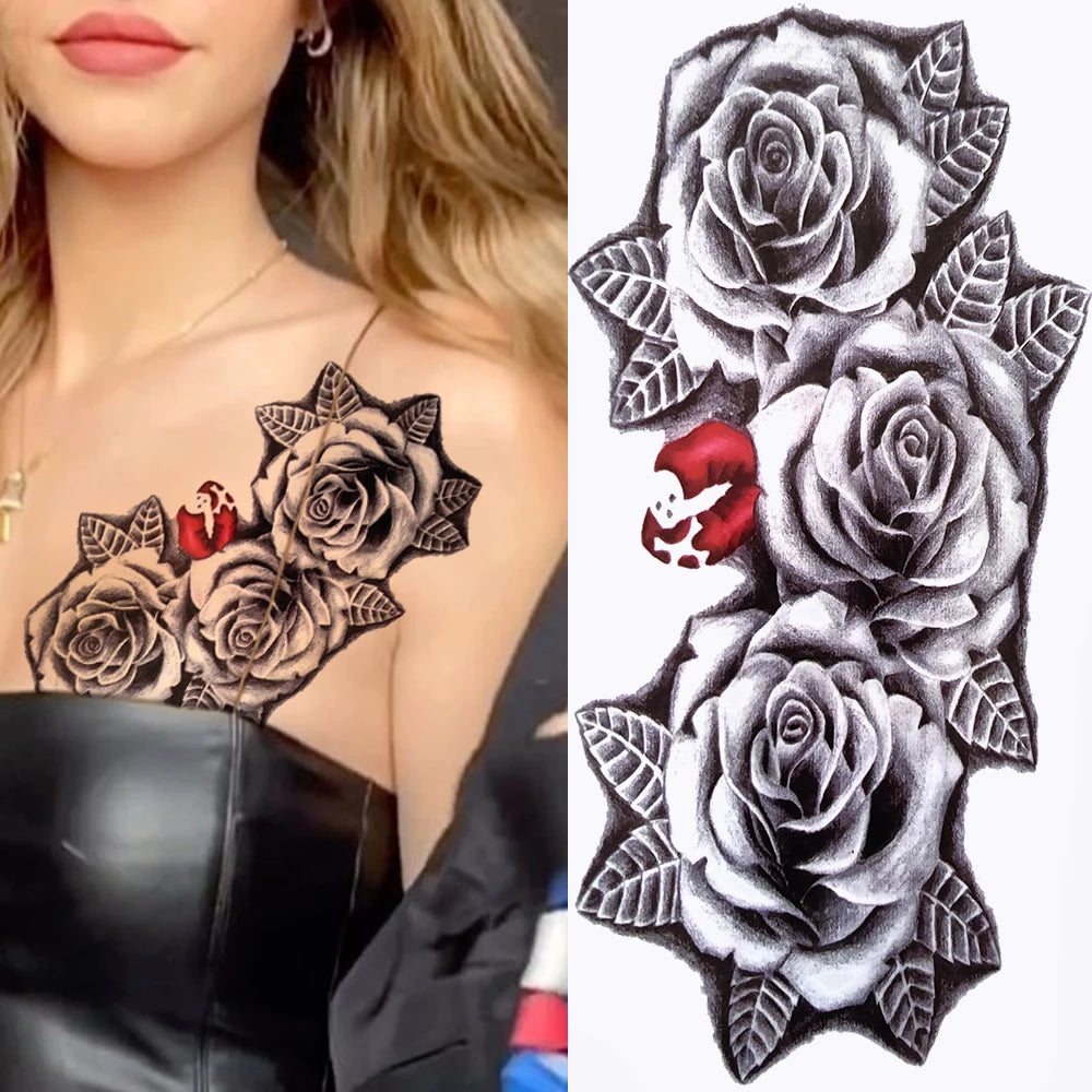 Peony & Dreamcatcher Tattoo Sticker – Realistic Compass, Lace, Lotus, Rose Design