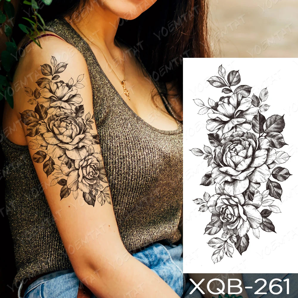 Rose & Snake Tattoo Set – Waterproof Temporary Body Art Stickers (Lace, Flower, Tiger, Dragon)
