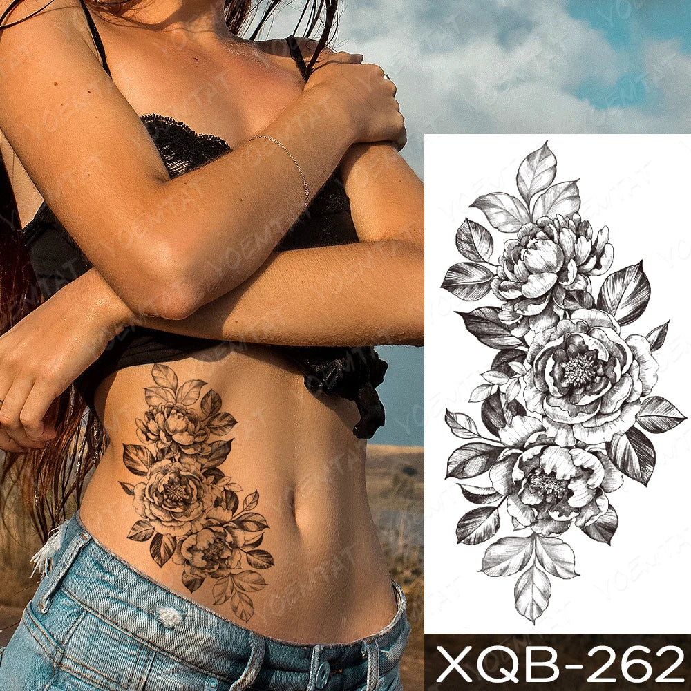 Rose & Snake Tattoo Set – Waterproof Temporary Body Art Stickers (Lace, Flower, Tiger, Dragon)