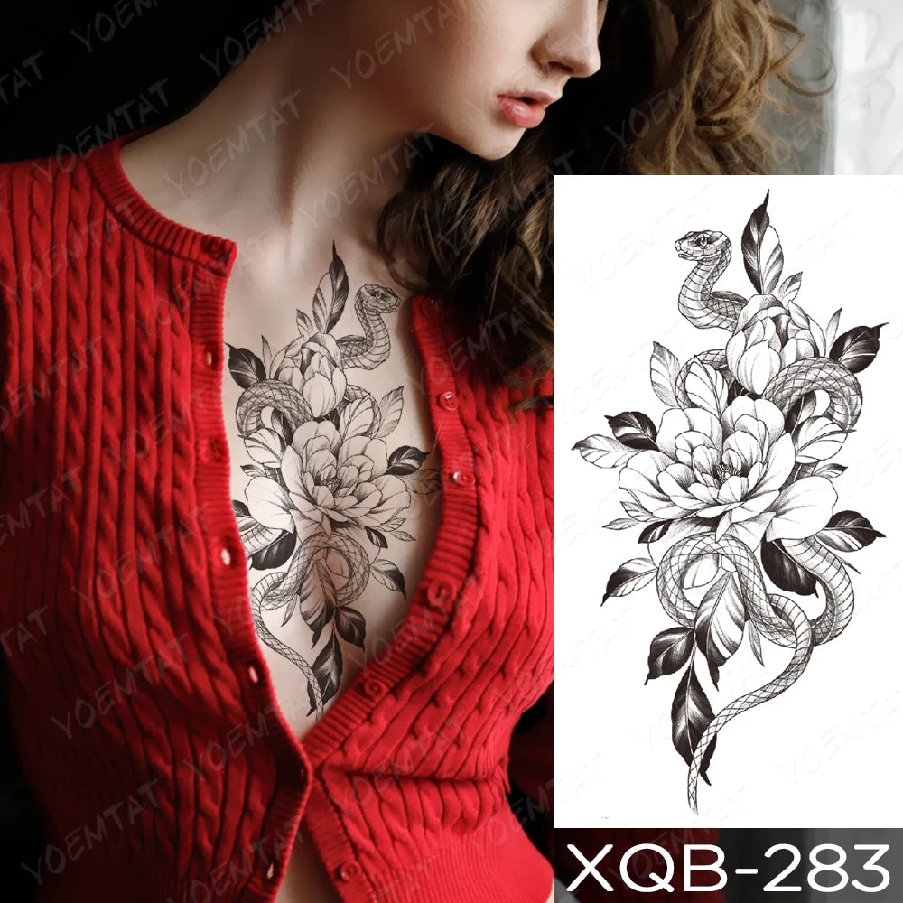 Rose & Snake Tattoo Set – Waterproof Temporary Body Art Stickers (Lace, Flower, Tiger, Dragon)