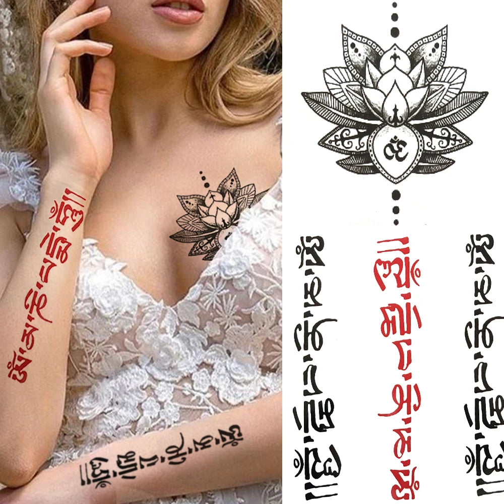 Peony & Dreamcatcher Tattoo Sticker – Realistic Compass, Lace, Lotus, Rose Design