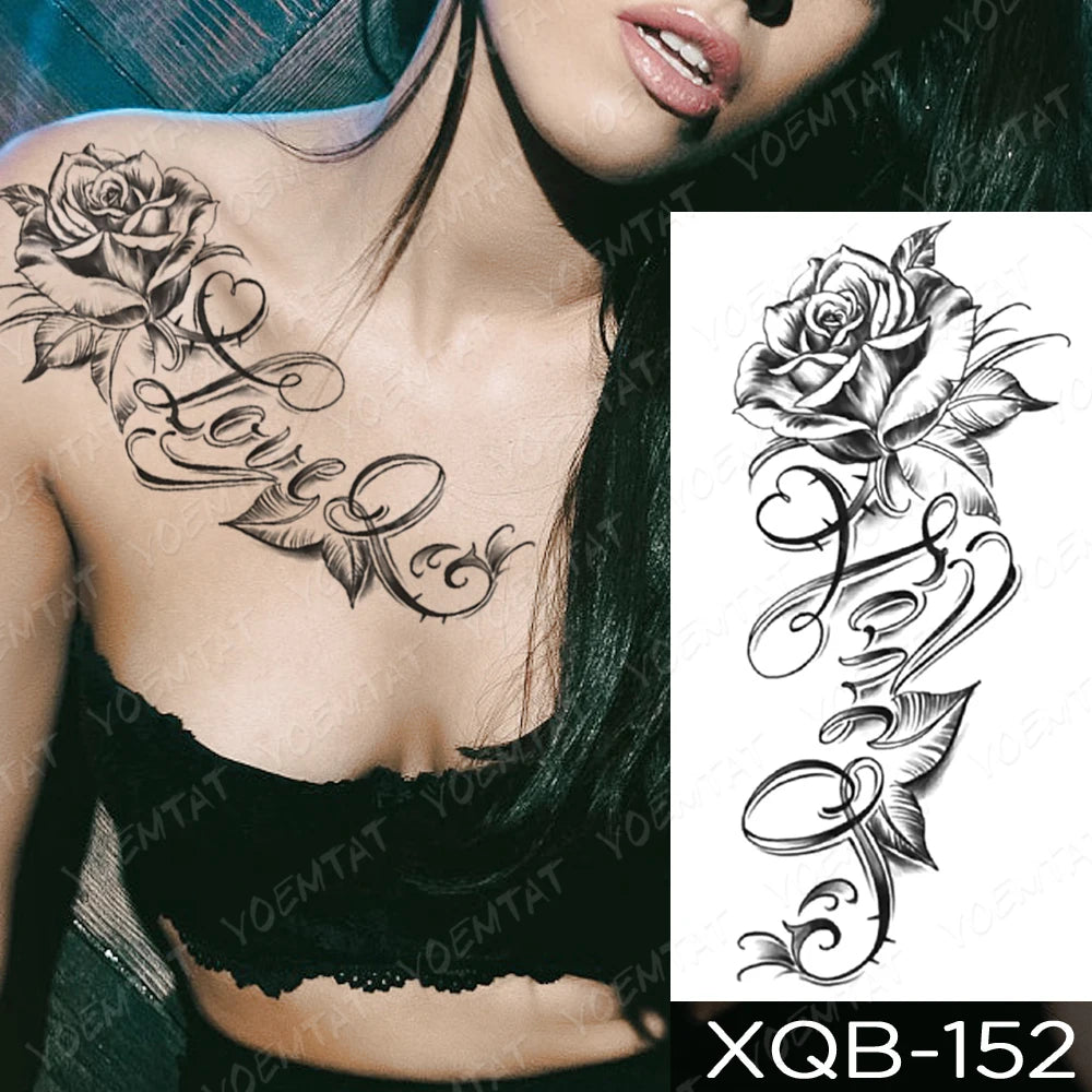 Rose & Snake Tattoo Set – Waterproof Temporary Body Art Stickers (Lace, Flower, Tiger, Dragon)