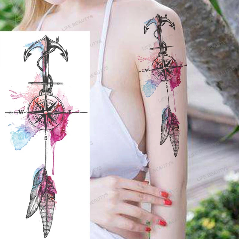 Snake Rose Wolf Temporary Tattoo – Waterproof Flower Fake Tattoo Sticker for Arm & Body Art