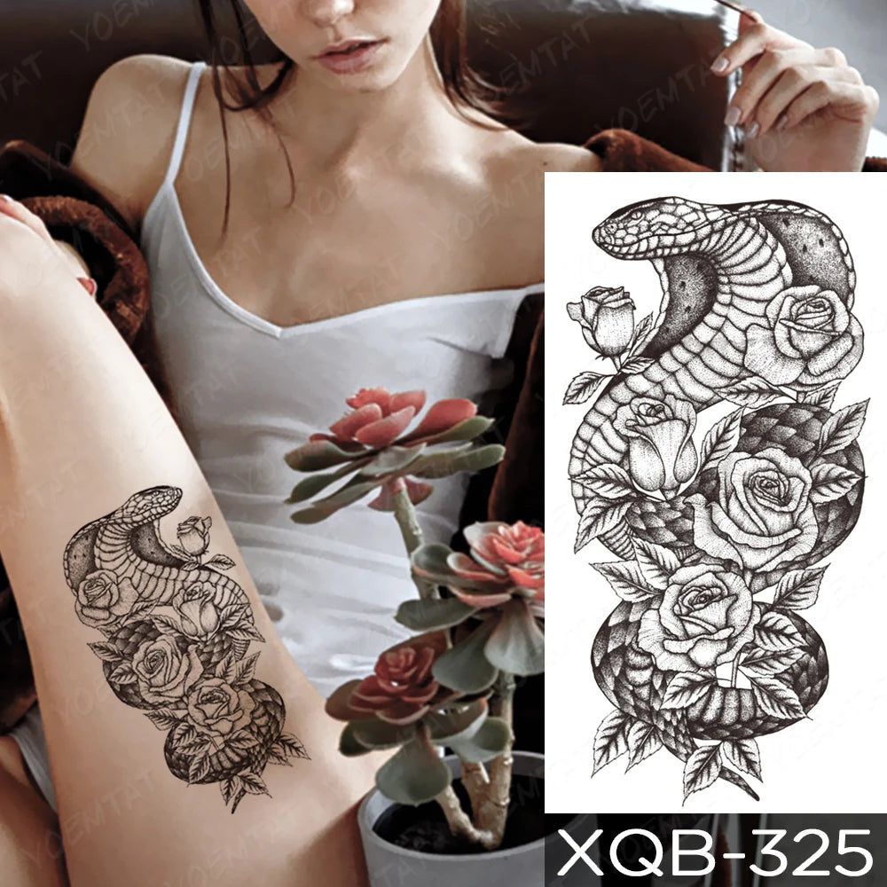 Rose & Snake Tattoo Set – Waterproof Temporary Body Art Stickers (Lace, Flower, Tiger, Dragon)