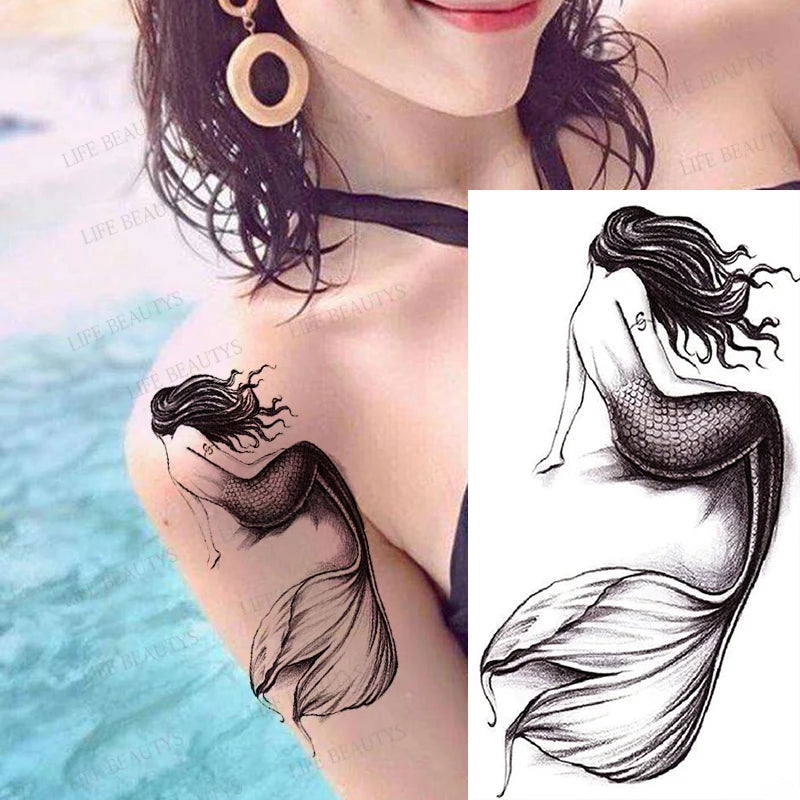 Snake Rose Wolf Temporary Tattoo – Waterproof Flower Fake Tattoo Sticker for Arm & Body Art