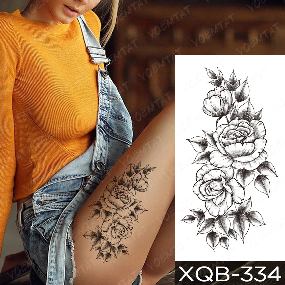 Rose & Snake Tattoo Set – Waterproof Temporary Body Art Stickers (Lace, Flower, Tiger, Dragon)