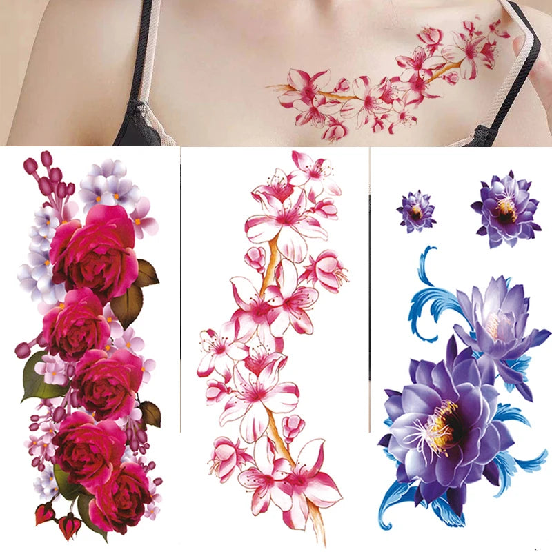 3Pcs Rose Flower Butterfly Temporary Tattoo Stickers – Waterproof Fake Lace Tattoo