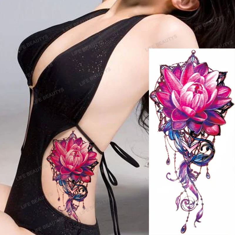 Snake Rose Wolf Temporary Tattoo – Waterproof Flower Fake Tattoo Sticker for Arm & Body Art