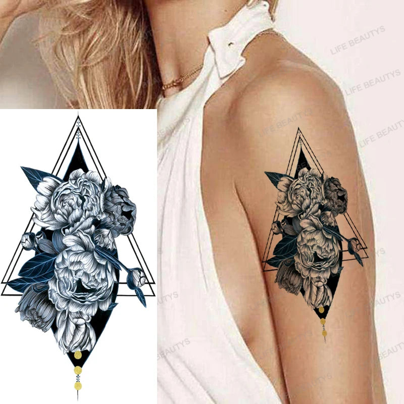 Snake Rose Wolf Temporary Tattoo – Waterproof Flower Fake Tattoo Sticker for Arm & Body Art