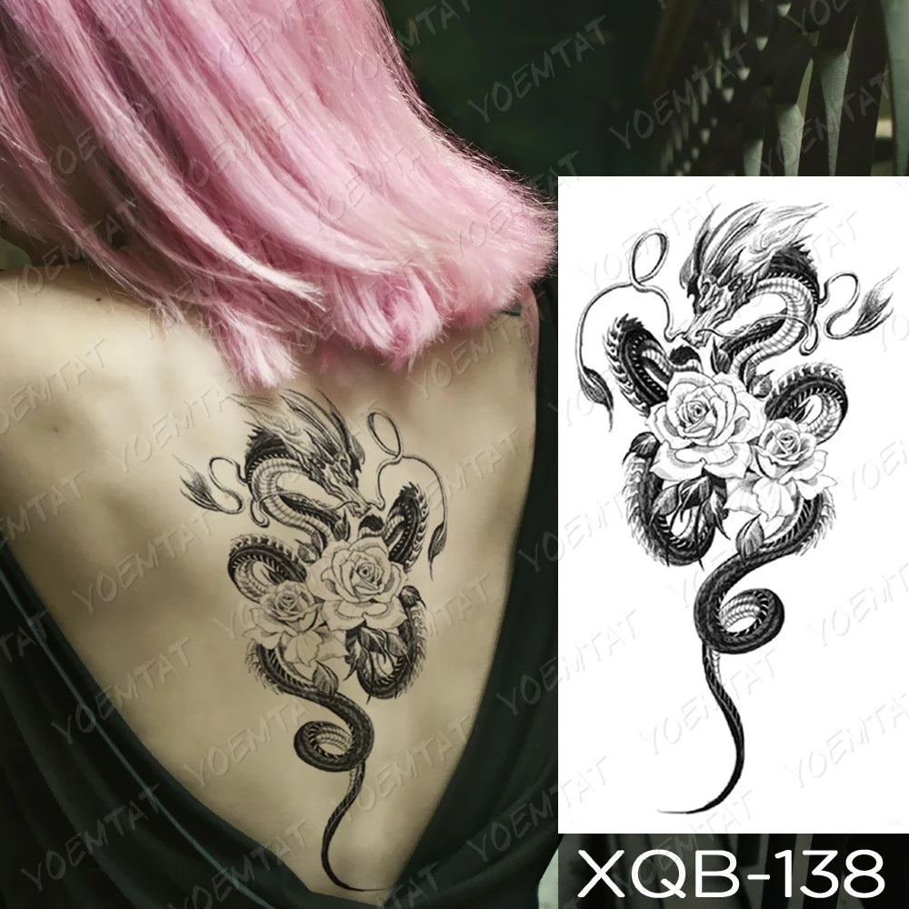 Rose & Snake Tattoo Set – Waterproof Temporary Body Art Stickers (Lace, Flower, Tiger, Dragon)