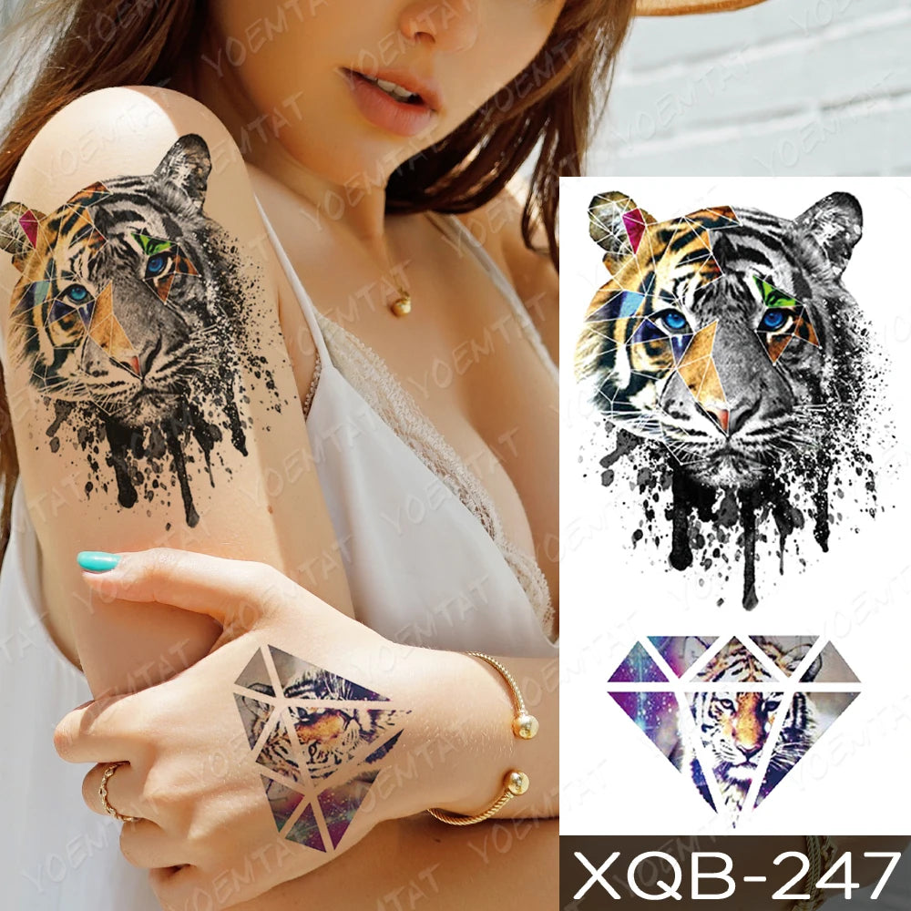 Rose & Snake Tattoo Set – Waterproof Temporary Body Art Stickers (Lace, Flower, Tiger, Dragon)
