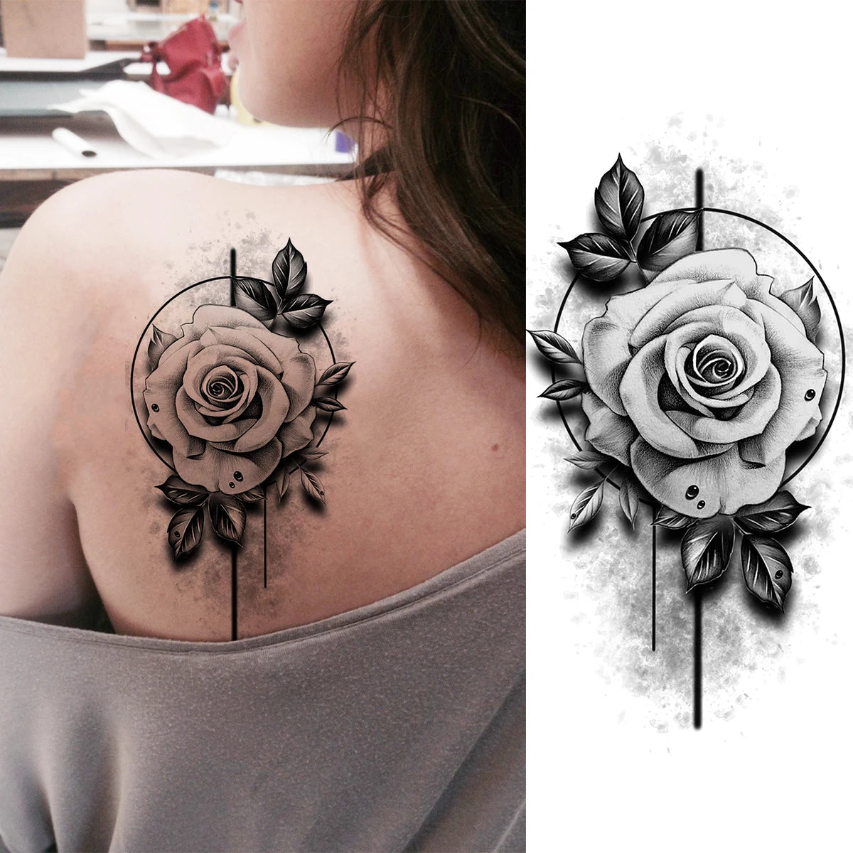 2pcs Watercolor Peony Rose Butterfly Temporary Tattoo Stickers