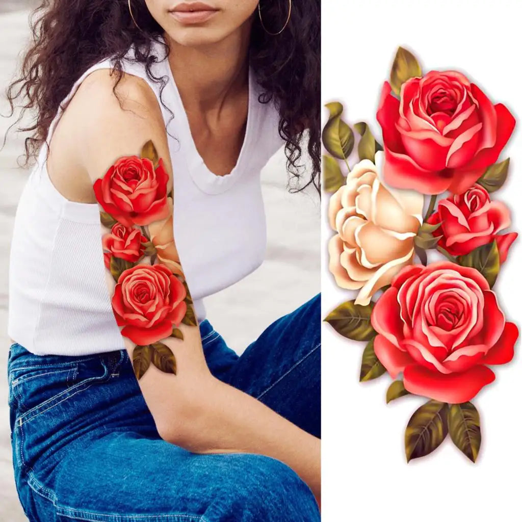 2pcs Watercolor Peony Rose Butterfly Temporary Tattoo Stickers