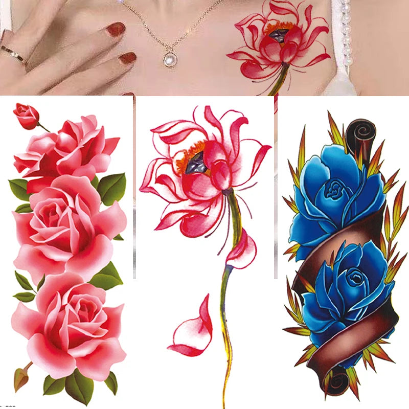 3Pcs Rose Flower Butterfly Temporary Tattoo Stickers – Waterproof Fake Lace Tattoo