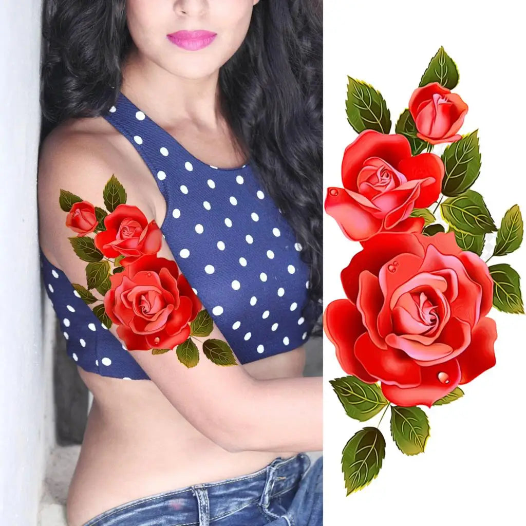 2pcs Watercolor Peony Rose Butterfly Temporary Tattoo Stickers