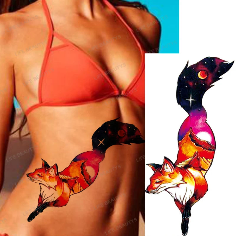 Snake Rose Wolf Temporary Tattoo – Waterproof Flower Fake Tattoo Sticker for Arm & Body Art