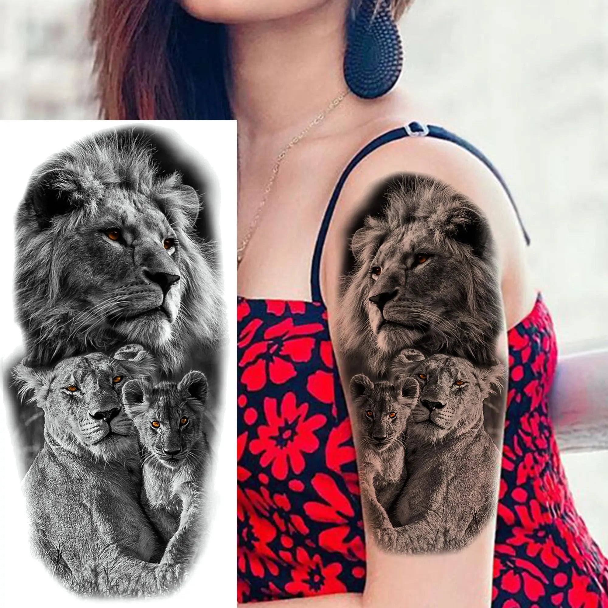 1 Sheet Lion Tiger Wolf Skull Ship Temporary Tattoo Sticker – Waterproof Realistic Body Art for Arm and Chest