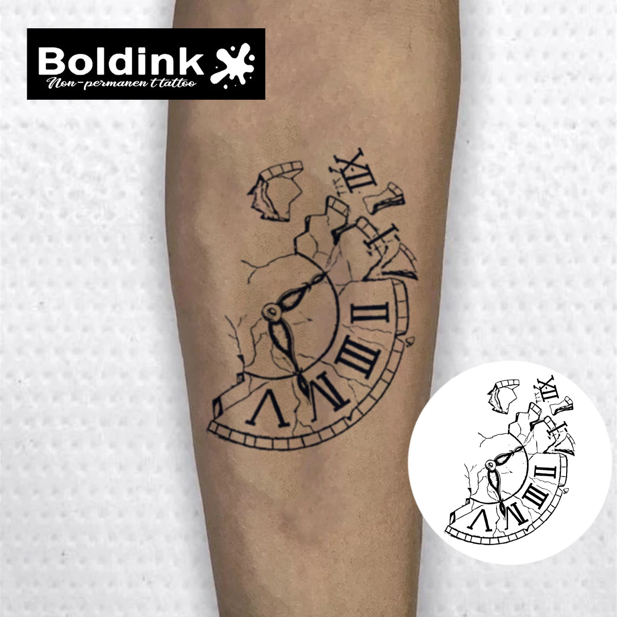 Broken Time – Shattered Clock Tattoo (1 Sheet)