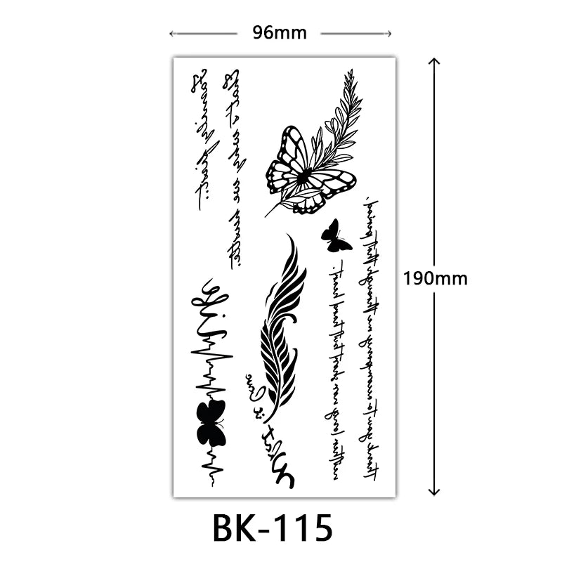 Black Floral Temporary Tattoo Stickers – Waterproof Fake Flower Tattoos for Hand, Arm, Body