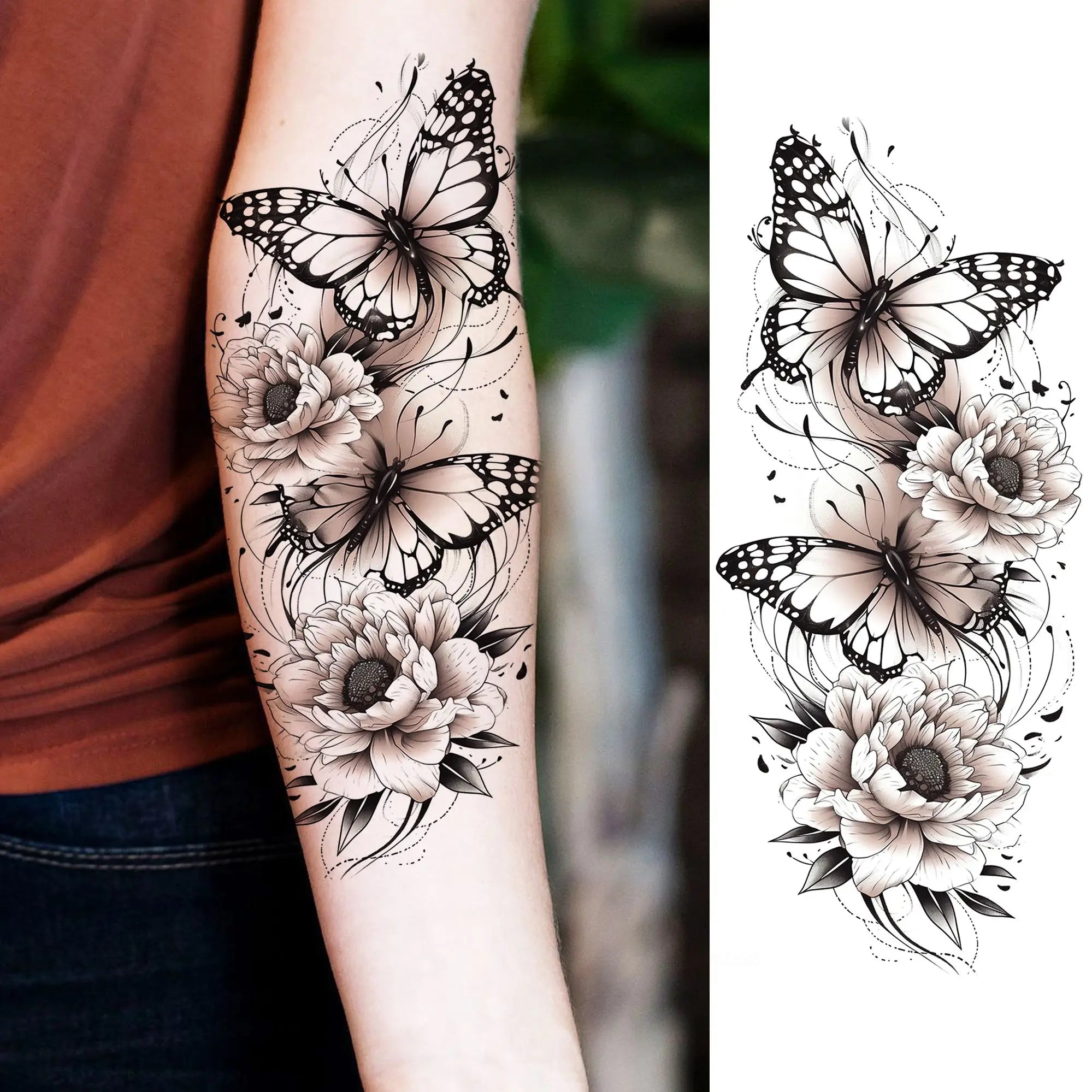1 Sheet Phoenix Butterfly Flower Temporary Tattoo Sticker – Waterproof Realistic Fake Tattoos for Arm Back Waist