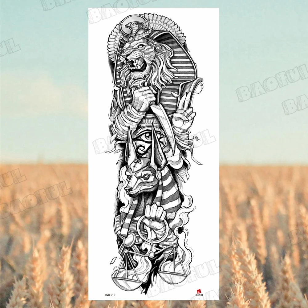 1 Sheet Wolf Lion Maori Flower Arm Sleeve Temporary Tattoo Sticker – Realistic Waterproof Fake Tattoos for Body
