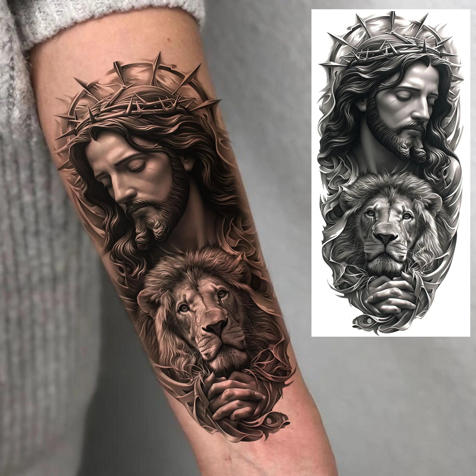 1pc Black Jesus Mary Cross Temporary Tattoo Stickers – Realistic Christian Prayer Tattoo Waterproof