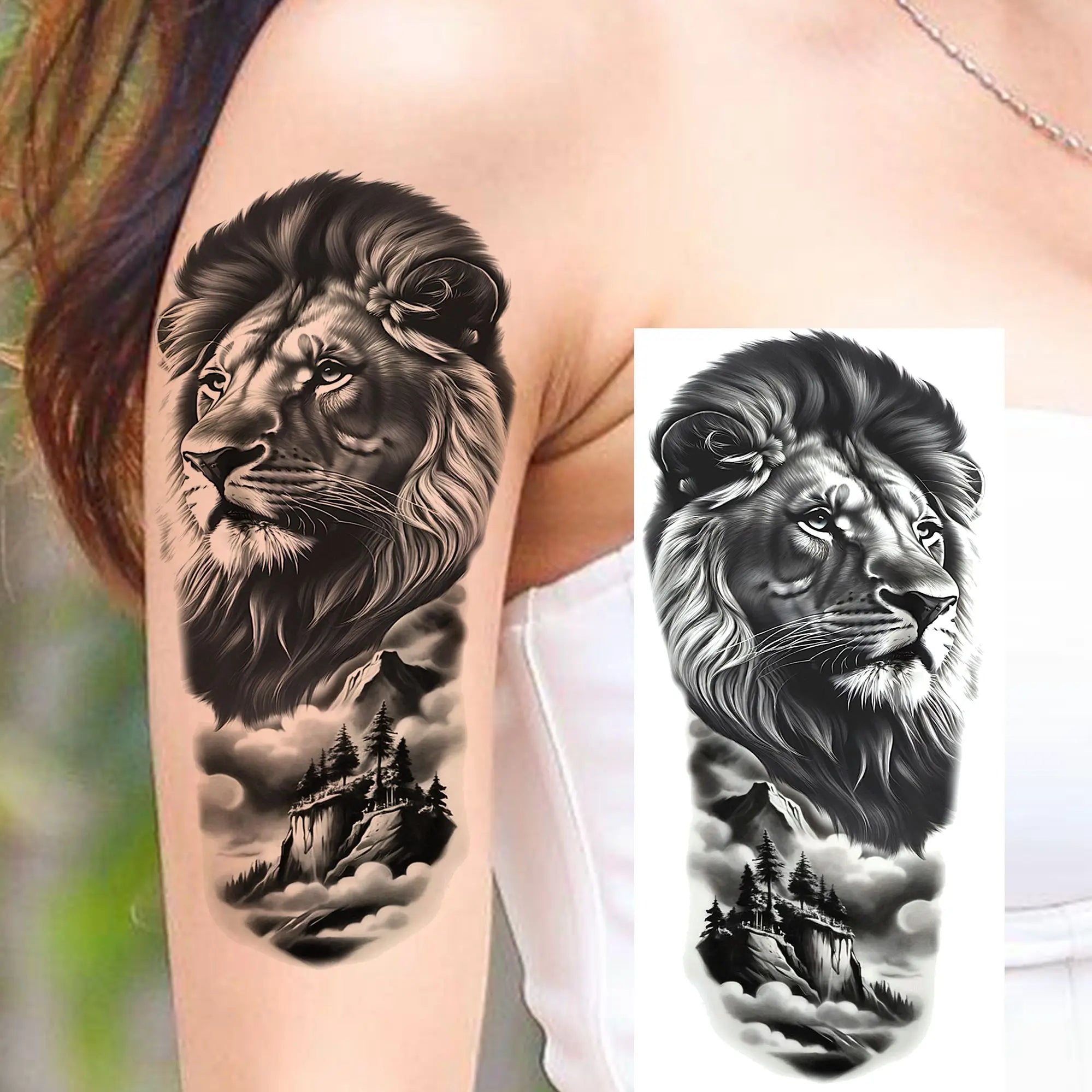 1 Sheet Lion Tiger Wolf Skull Ship Temporary Tattoo Sticker – Waterproof Realistic Body Art for Arm and Chest