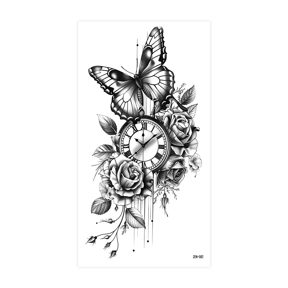 Realistic Flower Tattoo Sticker – Rose & Butterfly Design (1pc)