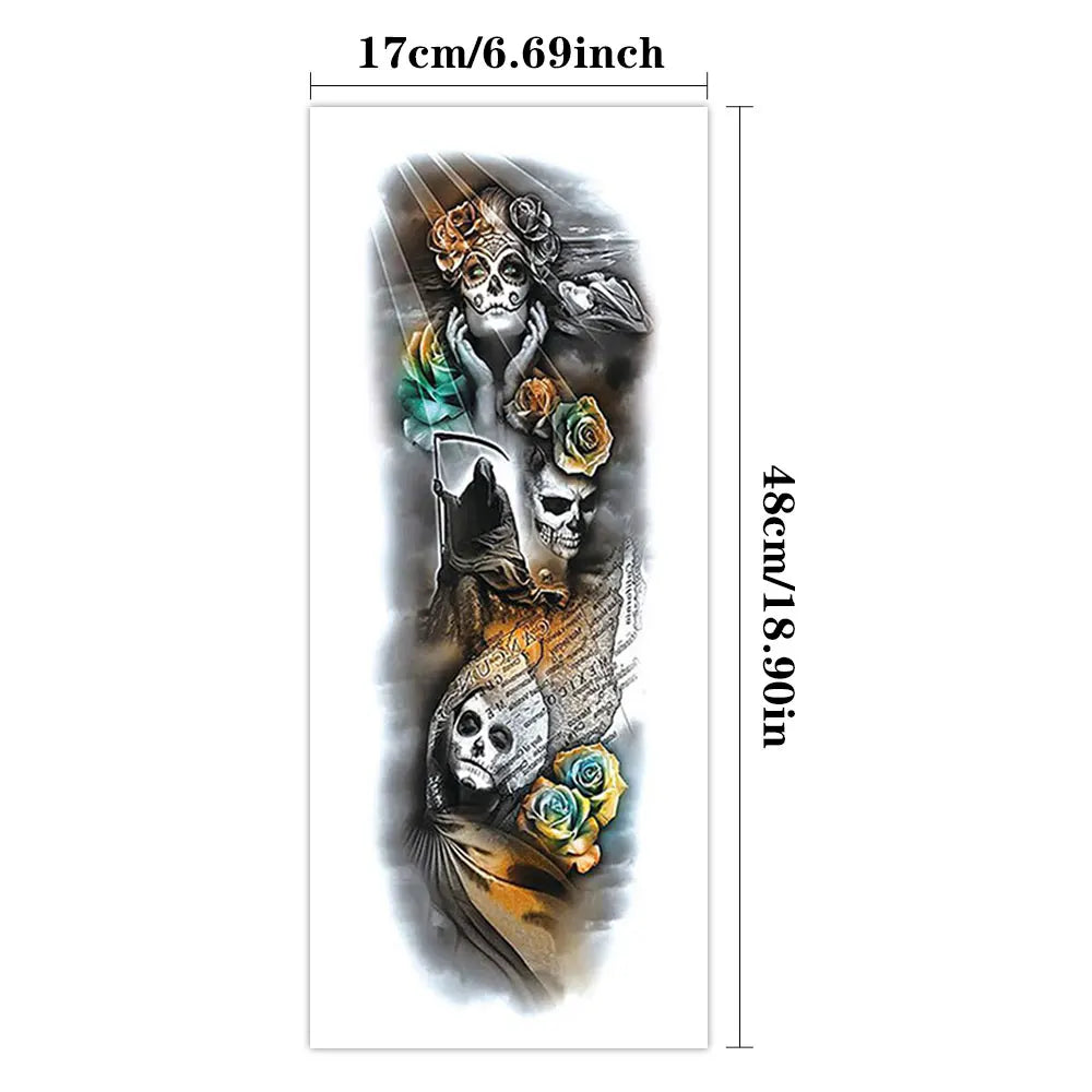 Inkly FullSleeveX – Skull Clock Tiger Wolf Arm Tattoo Set (40+ Designs)