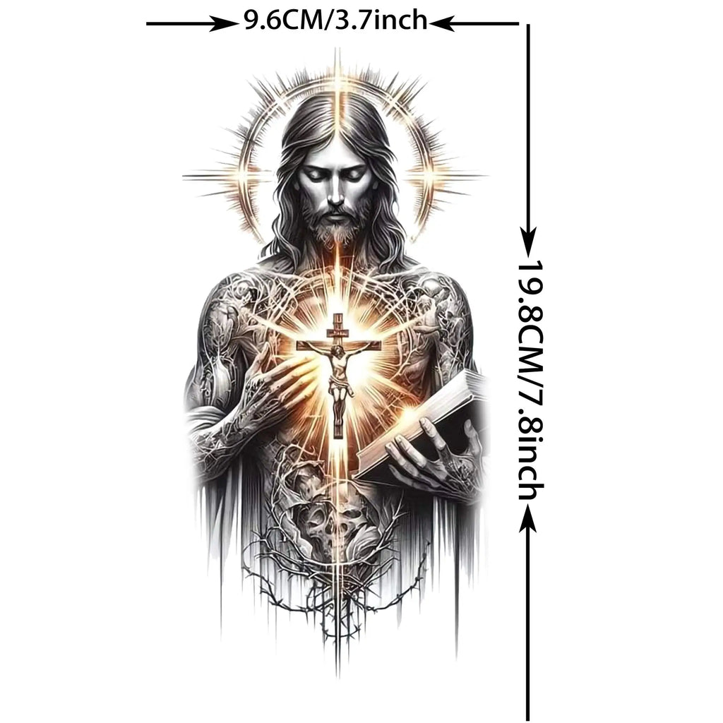 1pc Black Jesus Mary Cross Temporary Tattoo Stickers – Realistic Christian Prayer Tattoo Waterproof