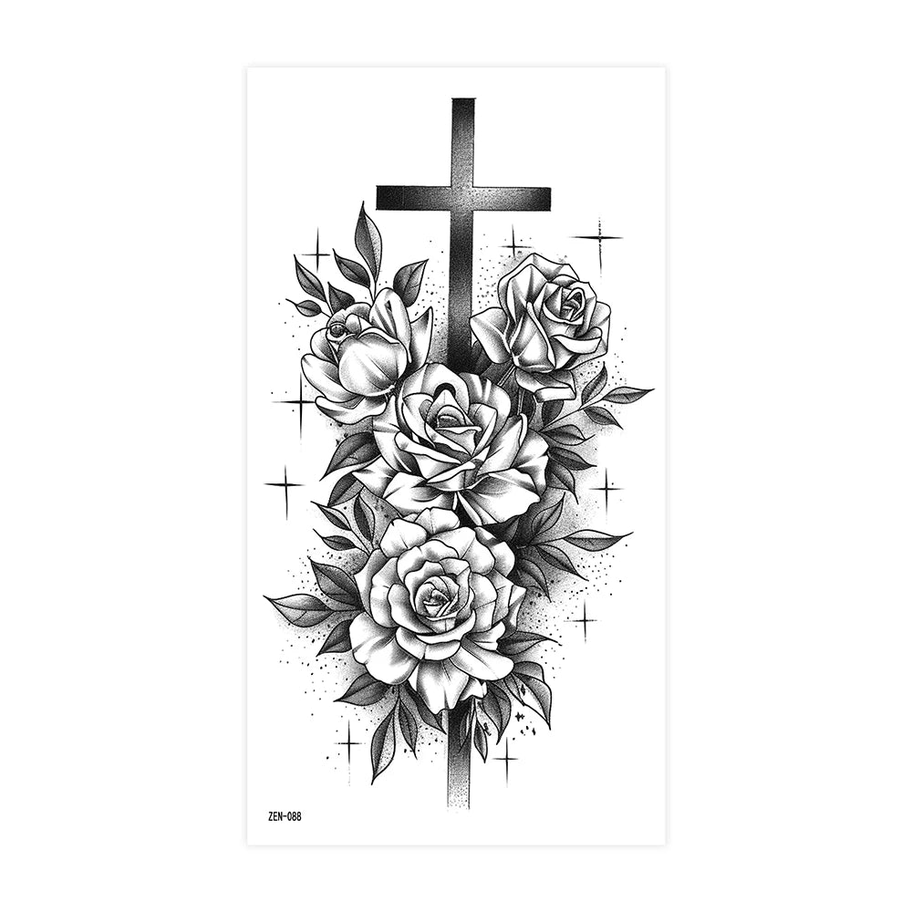 Realistic Flower Tattoo Sticker – Rose & Butterfly Design (1pc)