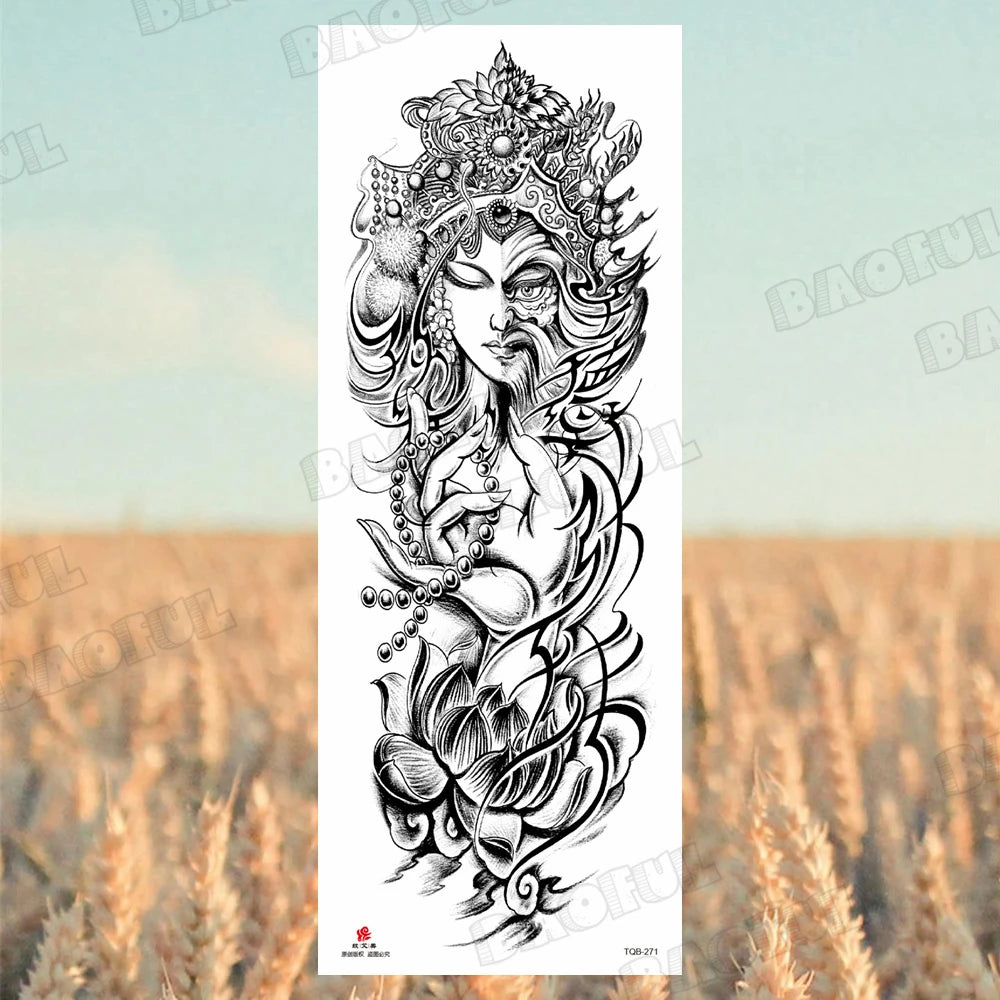1 Sheet Wolf Lion Maori Flower Arm Sleeve Temporary Tattoo Sticker – Realistic Waterproof Fake Tattoos for Body