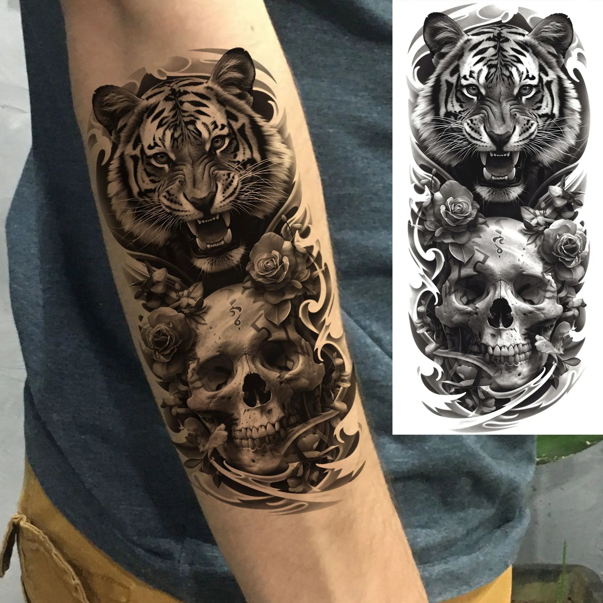 1 Sheet Realistic Beast Tattoo Stickers – Bear, Tiger, Wolf, Owl Waterproof Temporary Sleeve Tattoo for Arm and Leg