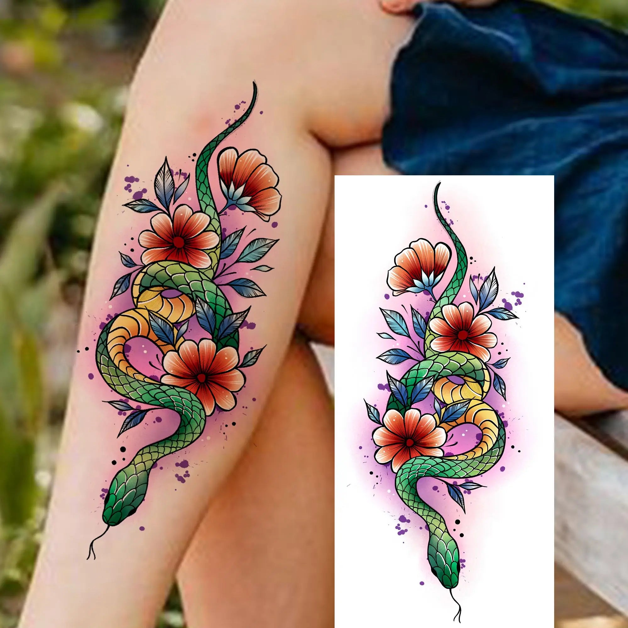 Watercolor Flower & Butterfly Tattoo – Realistic Waterproof Temporary Sticker (1 Sheet)