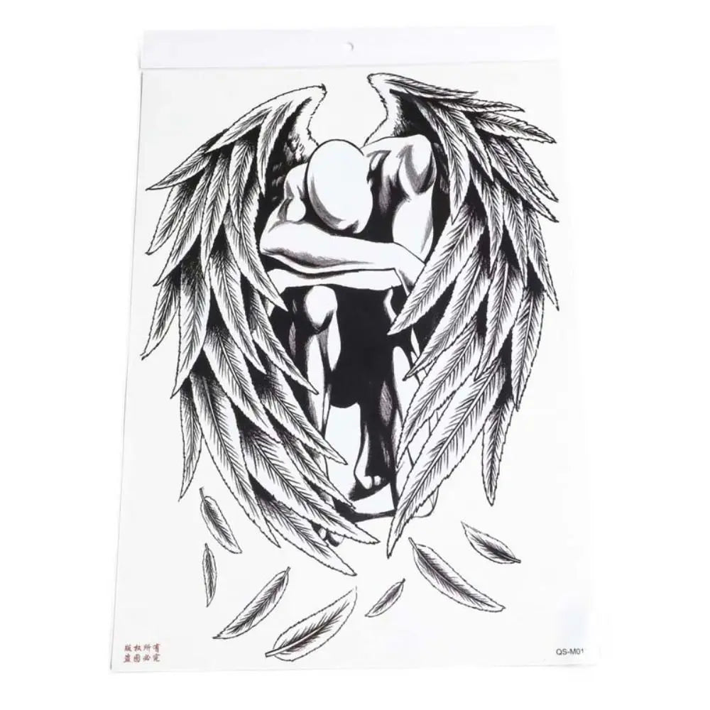 Full Back Water Transfer Tattoo Stickers – Angel Wings, Cross, Warrior Style Fake Tattoo for Men