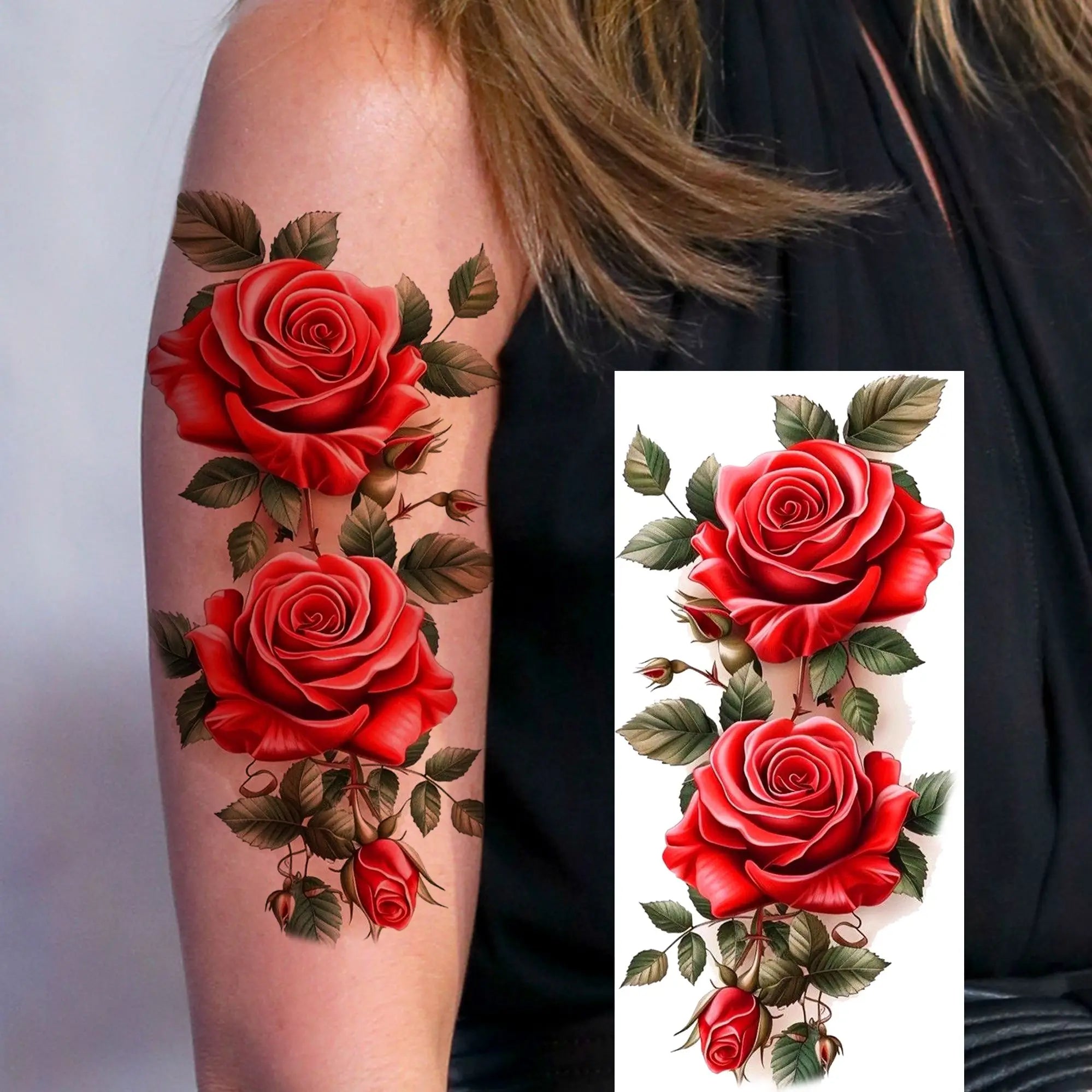 3D Rose Butterfly Temporary Tattoo – Waterproof Phoenix Flower Fake Tattoo Sticker