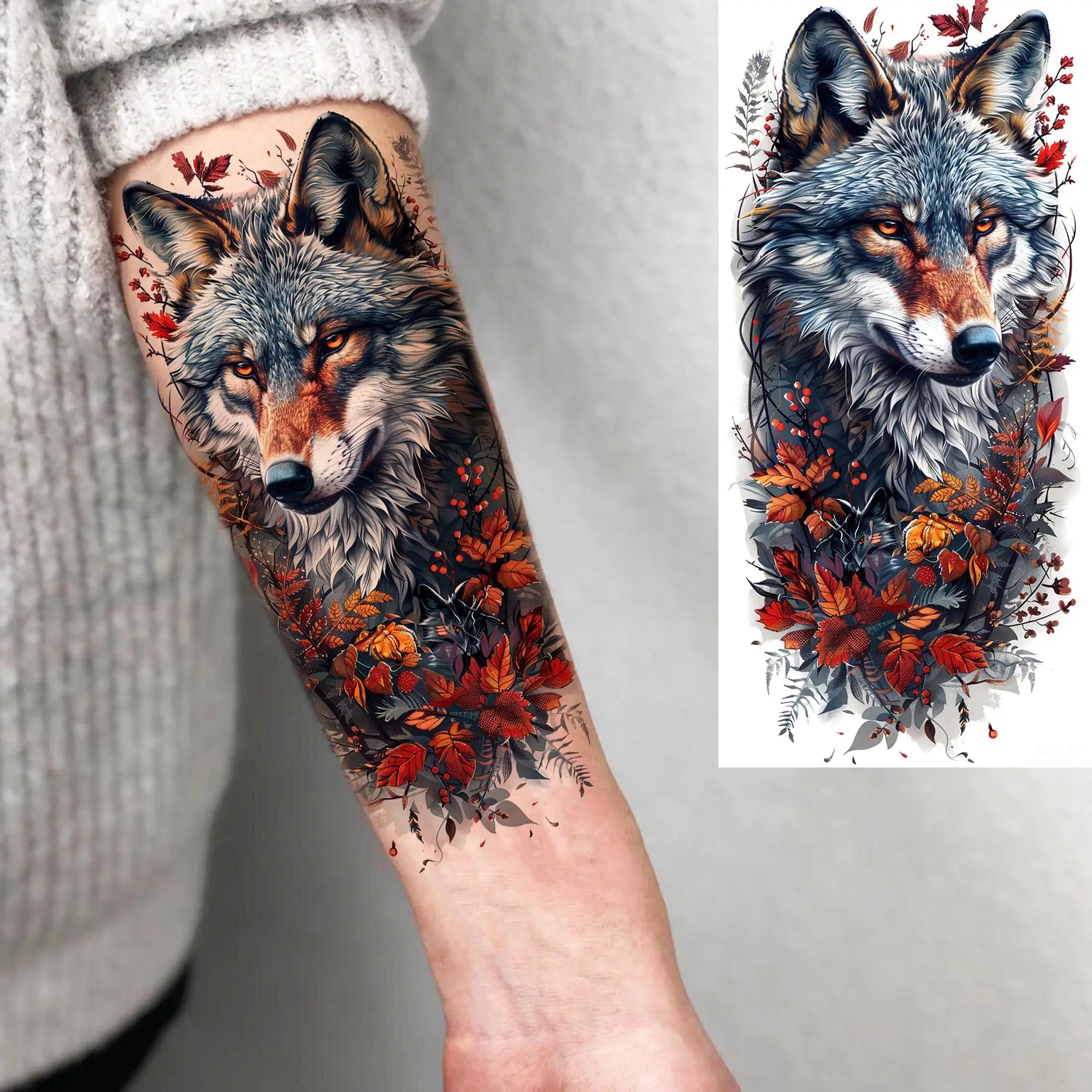 1 Sheet Watercolor Tiger Rose Temporary Tattoo Sticker – Waterproof Fake Tattoo with Floral & Bird Design