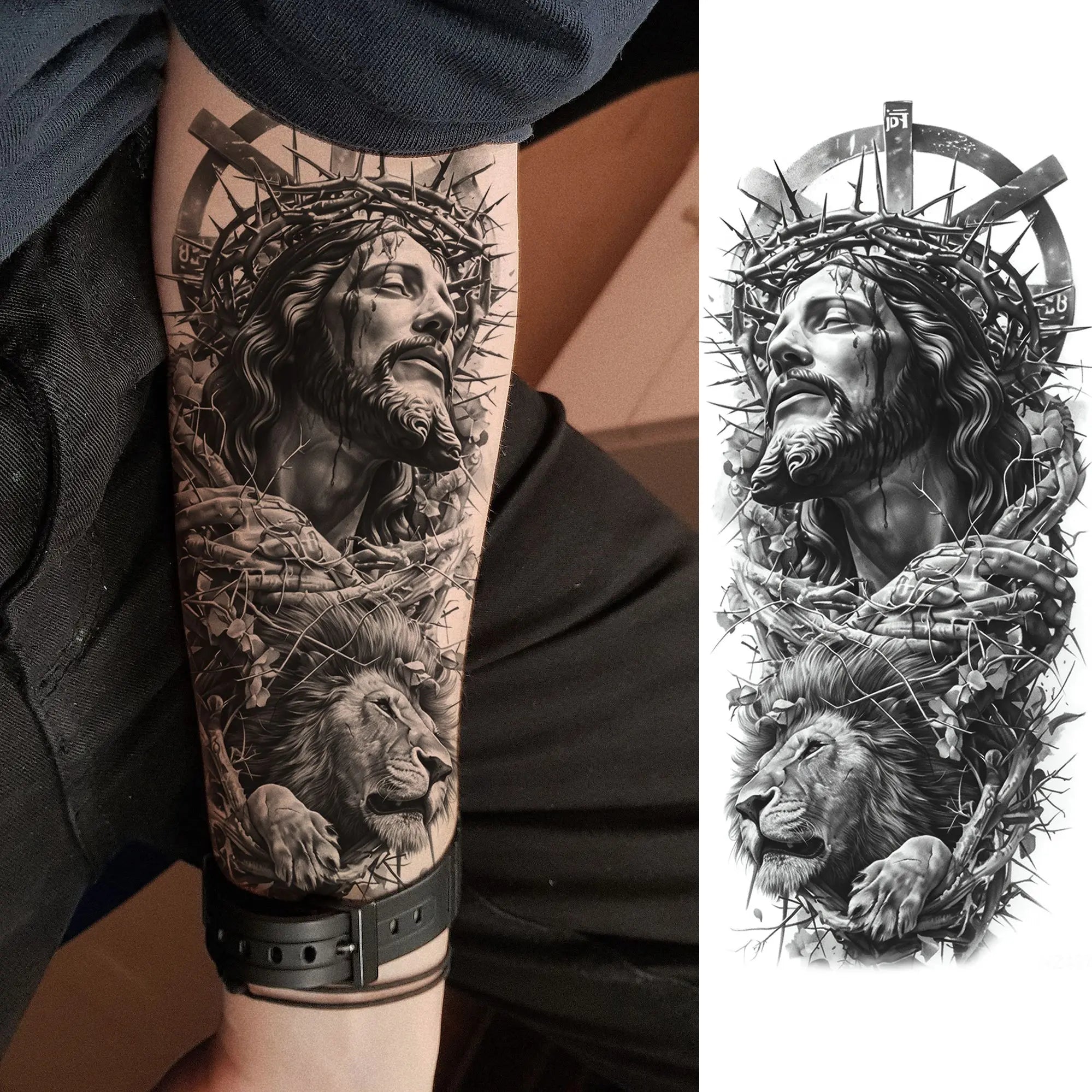 1 Sheet Jesus Thorn Crown Temporary Tattoo Sticker – Waterproof Realistic Fake Tattoos for Arm Chest Shoulder