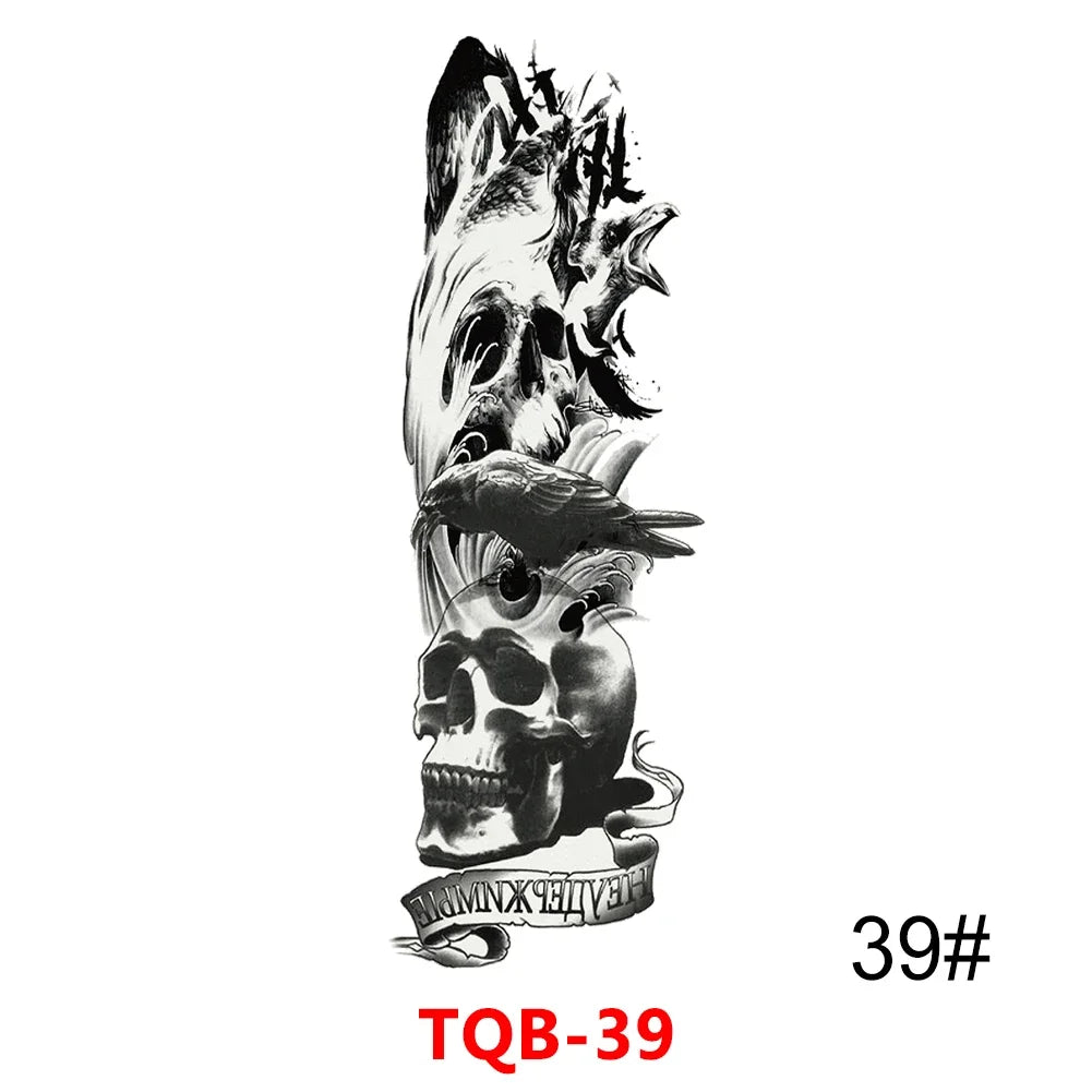 Full Arm Skull Tattoo Sticker – Waterproof 15-Day Semi-Permanent Tattoo for Men & Women