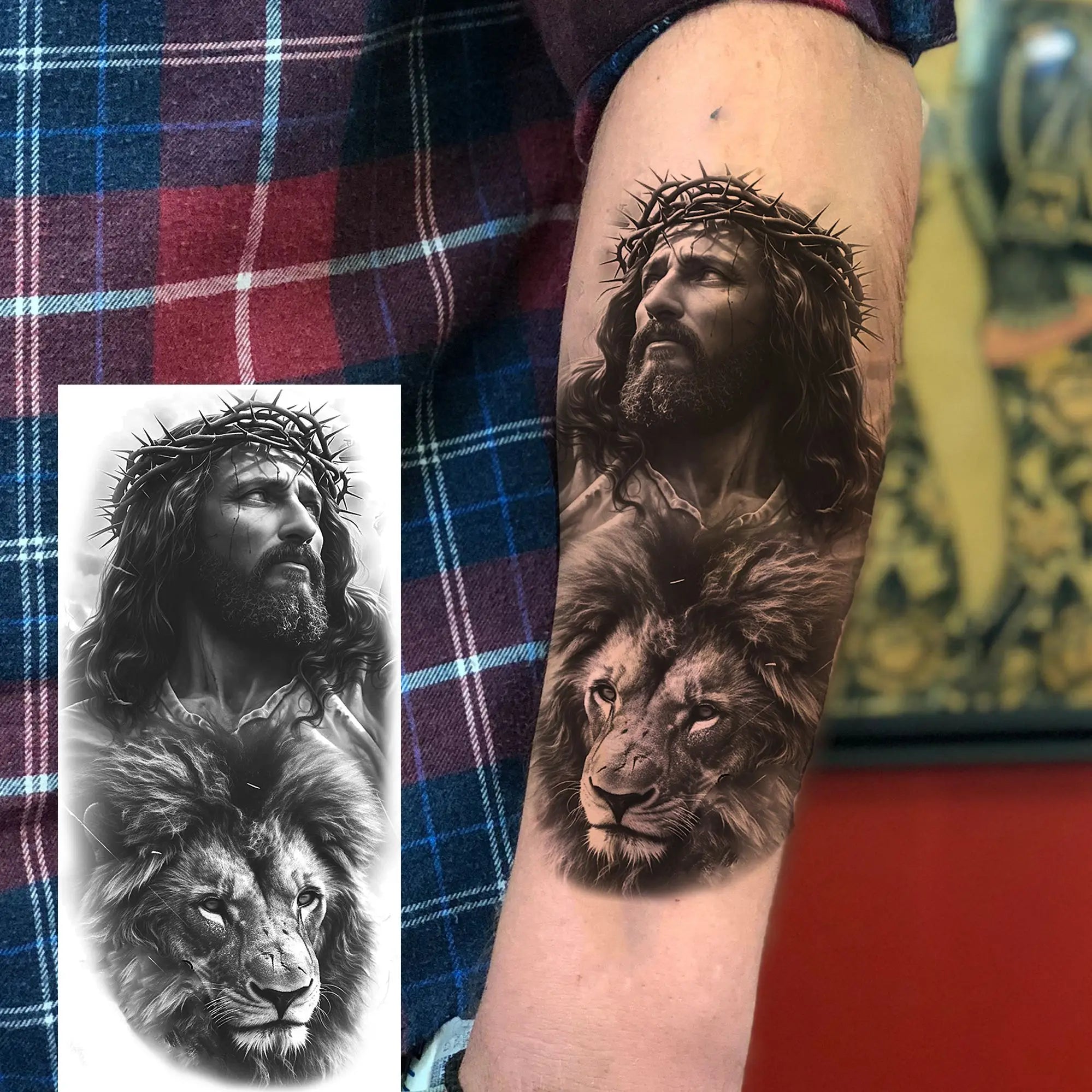 1pc Jesus Pray Cross Temporary Tattoo Stickers – Realistic Christian Fake Tattoos for Arm Chest Leg