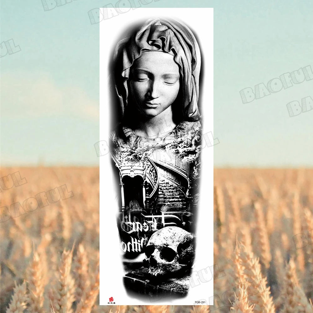 1 Sheet Wolf Lion Maori Flower Arm Sleeve Temporary Tattoo Sticker – Realistic Waterproof Fake Tattoos for Body