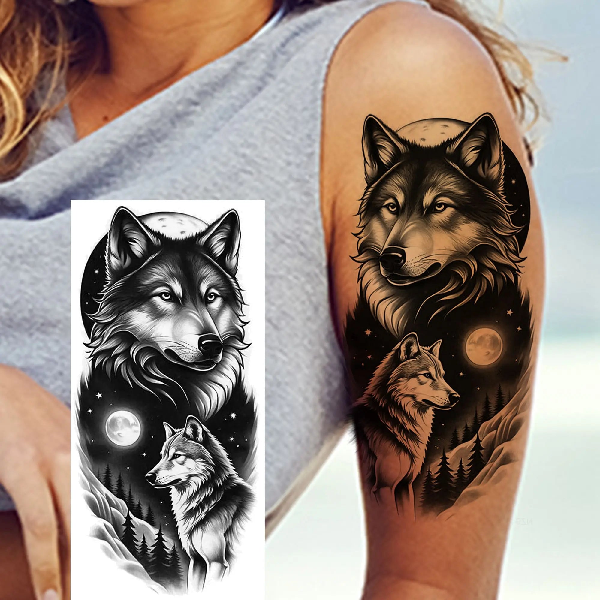 Lion Tiger Wolf Skull Dragon Temporary Tattoo – Realistic 3D Fake Tattoo Sticker (1 Sheet)