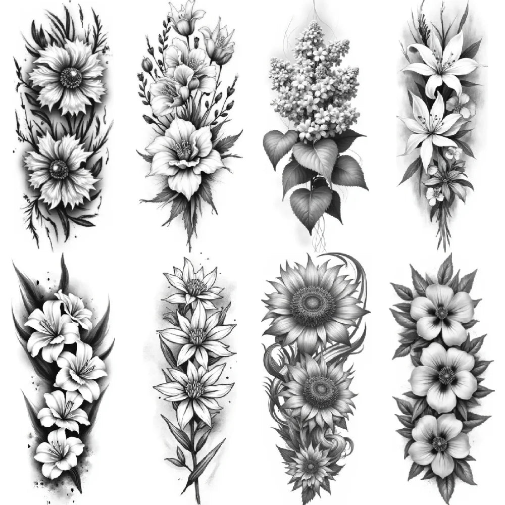 12pcs Realistic Blooming Flower Temporary Tattoos