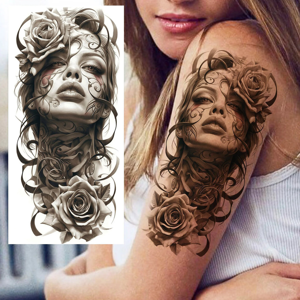 1 Sheet Gangster Joker Mask Poker Temporary Tattoo – Waterproof Fake Sleeve for Arm, Realistic Robber Rebel Design