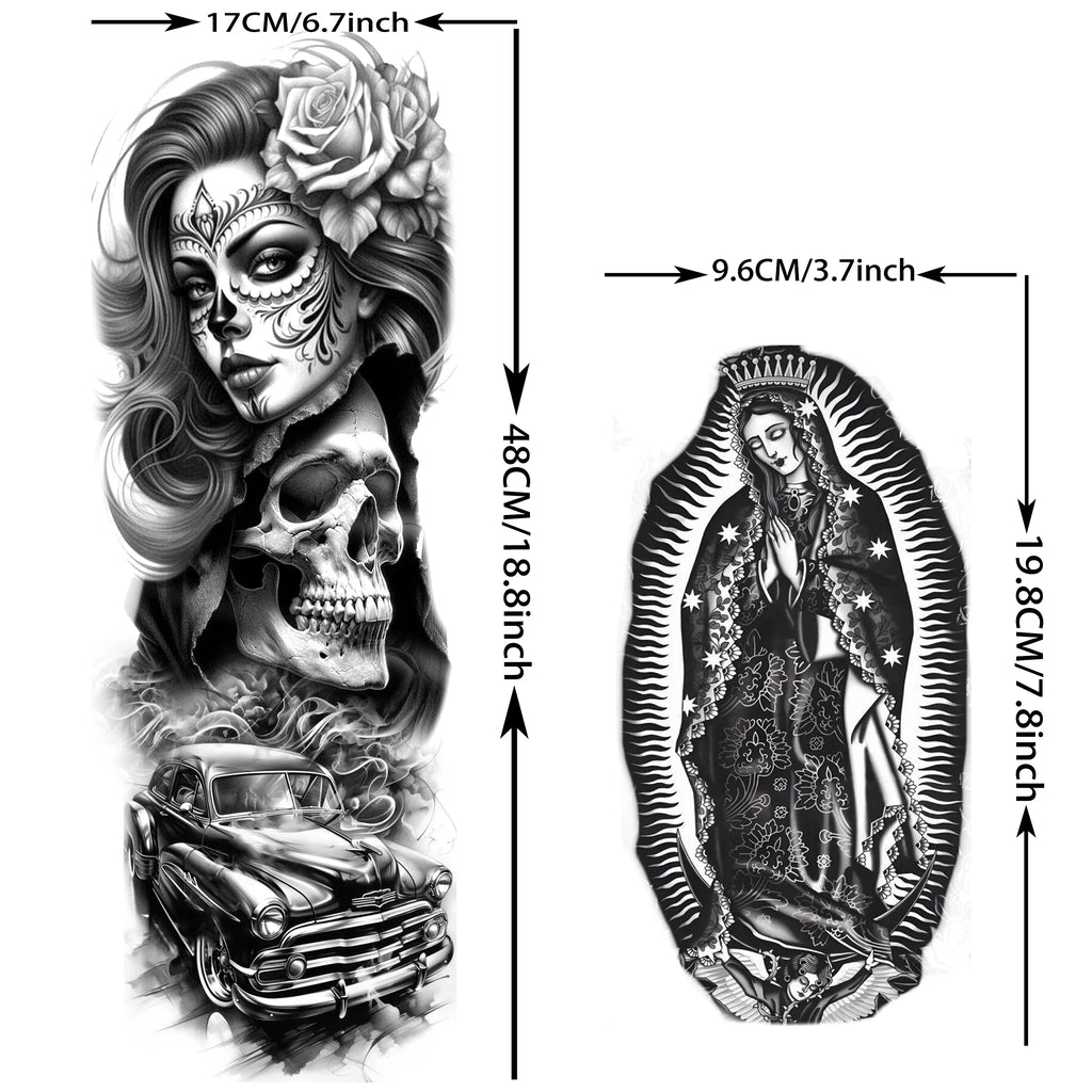 1 Sheet Zeus Jesus Skull Arm Temporary Tattoo Stickers – Waterproof Fake Sleeve Tattoo for Arm and Leg