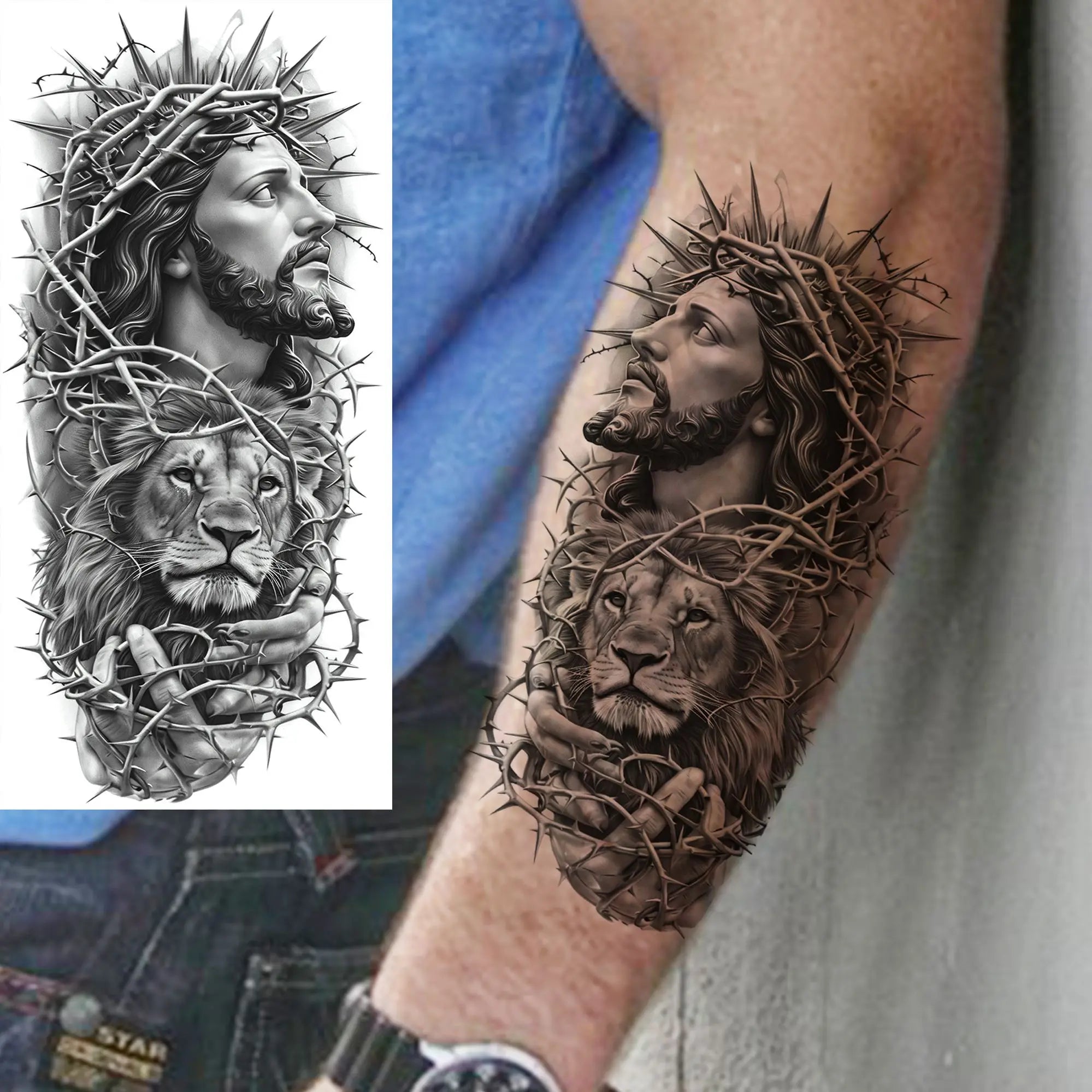 1pc Black Jesus Mary Cross Temporary Tattoo Stickers – Realistic Christian Prayer Tattoo Waterproof