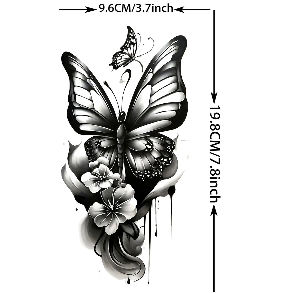 1 Sheet Phoenix Butterfly Flower Temporary Tattoo Sticker – Waterproof Realistic Fake Tattoos for Arm Back Waist