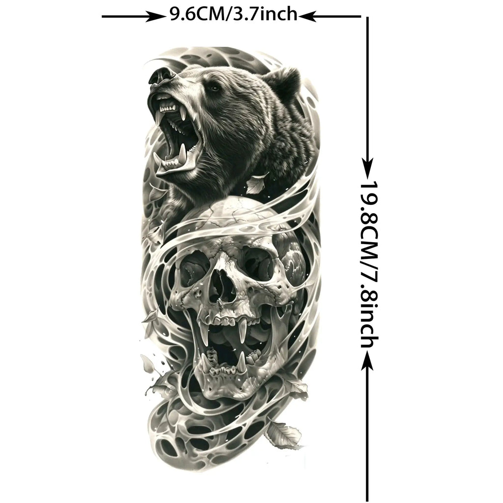 1 Sheet Realistic Beast Tattoo Stickers – Bear, Tiger, Wolf, Owl Waterproof Temporary Sleeve Tattoo for Arm and Leg